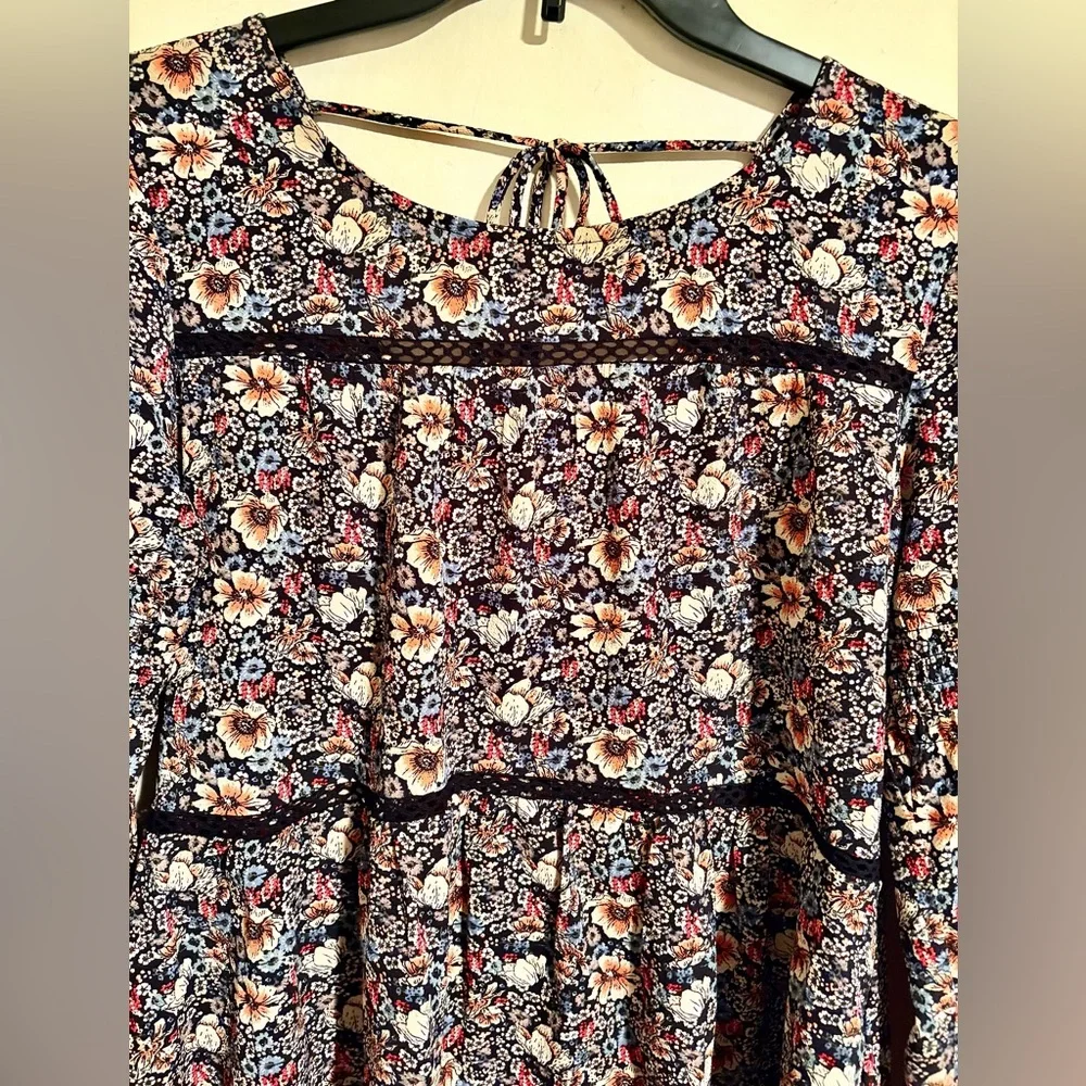 Women’s Knox Rose Multicolor Floral Tie Back Blouse with Tassels Sz XS Oversized - Picture 2 of 16